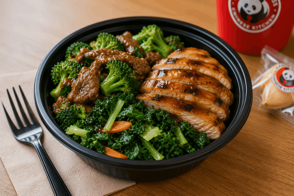 Super Greens, Broccoli Beef, and Grilled Teriyaki Chicken